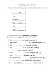 English Worksheet: Past Simple of the verb to be