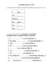 English worksheet: Past Simple of the verb to be