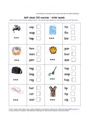 English Worksheet: CVC (consonant-vowel-consonant) words initial sounds 