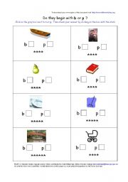 English Worksheet: Initial sounds - b or p?  