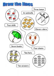 English Worksheet: Lets count and draw the lines