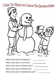 English worksheet: colour the objects and answer the question below