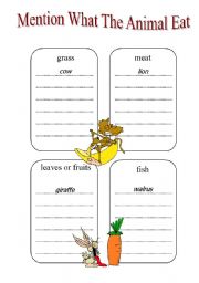 English worksheet: mention what the animal eat