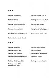 English Worksheet: 5 THINGS