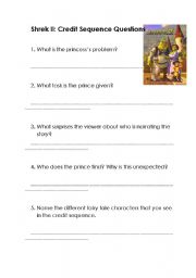 English worksheet: Shrek II Credit Sequence Questions