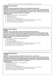 English Worksheet: COMMUNICATIVE ACTIVITY FOR PRACTICING THE PAST TENSE