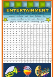 English Worksheet: ENTERTAINMENT WORDSEARCH