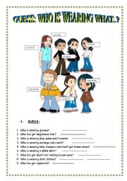 English Worksheet: WHO IS WEARING WHAT...?