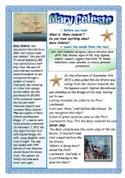 English Worksheet: MARY CELESTE - A GHOST SHIP.