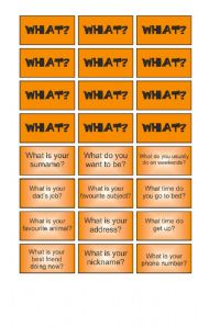 English Worksheet: Game: Garfield wants to know - What cards