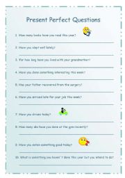 English Worksheet: Present Perfect Questions