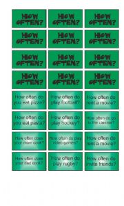 English Worksheet: Game: Garfield wants to know - How often cards