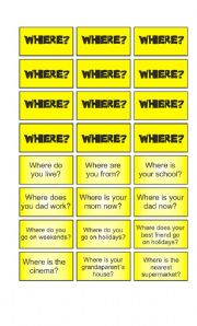 English Worksheet: Game: Garfield wants to know - Where cards