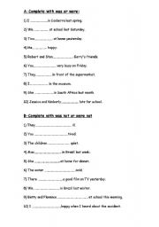 English Worksheet: WAS OR WERE