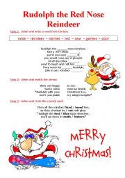 English Worksheet: Song: Rudolph the red nose reindeer