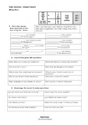 English Worksheet: Daily Routines - Information Questions