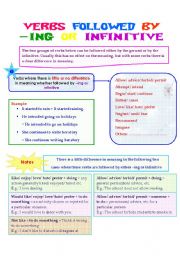 English Worksheet: Verbs followed by either -ing or infinitive