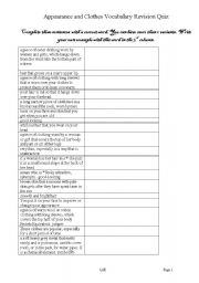 English worksheet: clothes and appearance