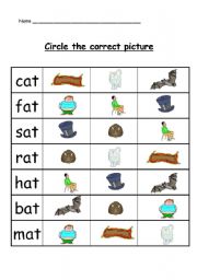 English Worksheet: at words - circle the correct picture