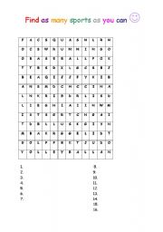 English Worksheet: Word search - sports