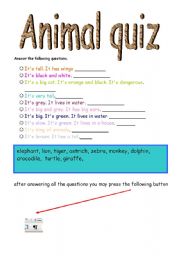 English Worksheet: animal quiz for computer lessons