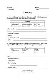 English Worksheet: GREETINGS