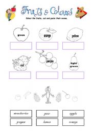 English Worksheet: Fruits & Colours