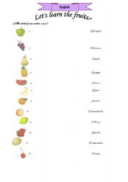 English worksheet: Lets learn the fruits!
