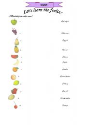 English Worksheet: Lets learn the fruits!