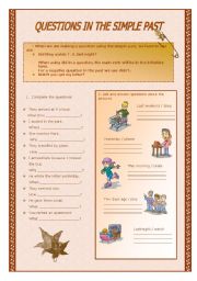 English Worksheet: questions in the simple past
