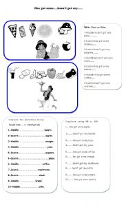English Worksheet: Has got some...hasnt got any...Black & white version
