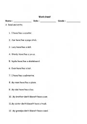 English Worksheet: Have Has