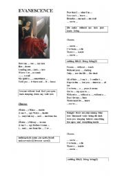 English Worksheet: song  of evanescence