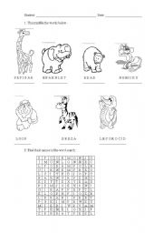 English Worksheet: Animals word search