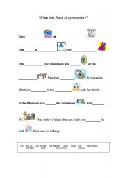 English Worksheet: What did Sara do yesterday?