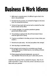 Business and Work Idioms worksheet and discussion