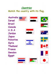 English worksheet: countries and flags
