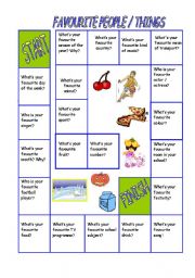 English Worksheet: Favourite people/things - game - 19-07-08