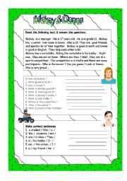 English Worksheet: Mickey & Donna (easy reading)