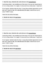 English Worksheet: Present simple to past simple story