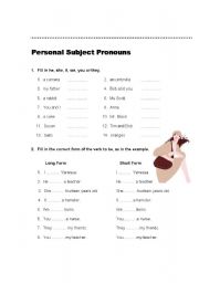English Worksheet: personal subject pronouns