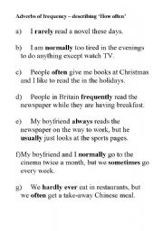 English worksheet: adverbs of frequency