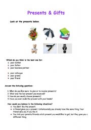 English Worksheet: Presents & Gifts