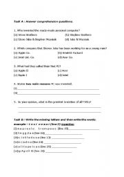 English Worksheet: Invention of PC - Comprehension Question