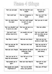 English Worksheet: Name 4 things - language game