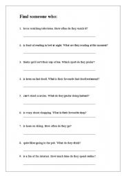 English Worksheet: Find Someone Who...