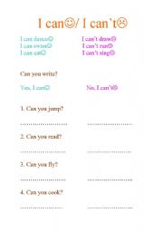 English Worksheet: I can/ I cant