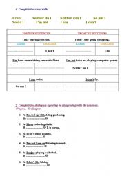 English Worksheet: So/neither