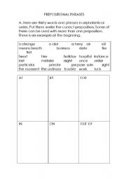 English worksheet: Prepositional Phrases