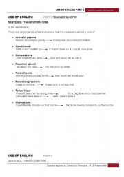 English Worksheet: Key Word Transformation Sentences - Teachers notes